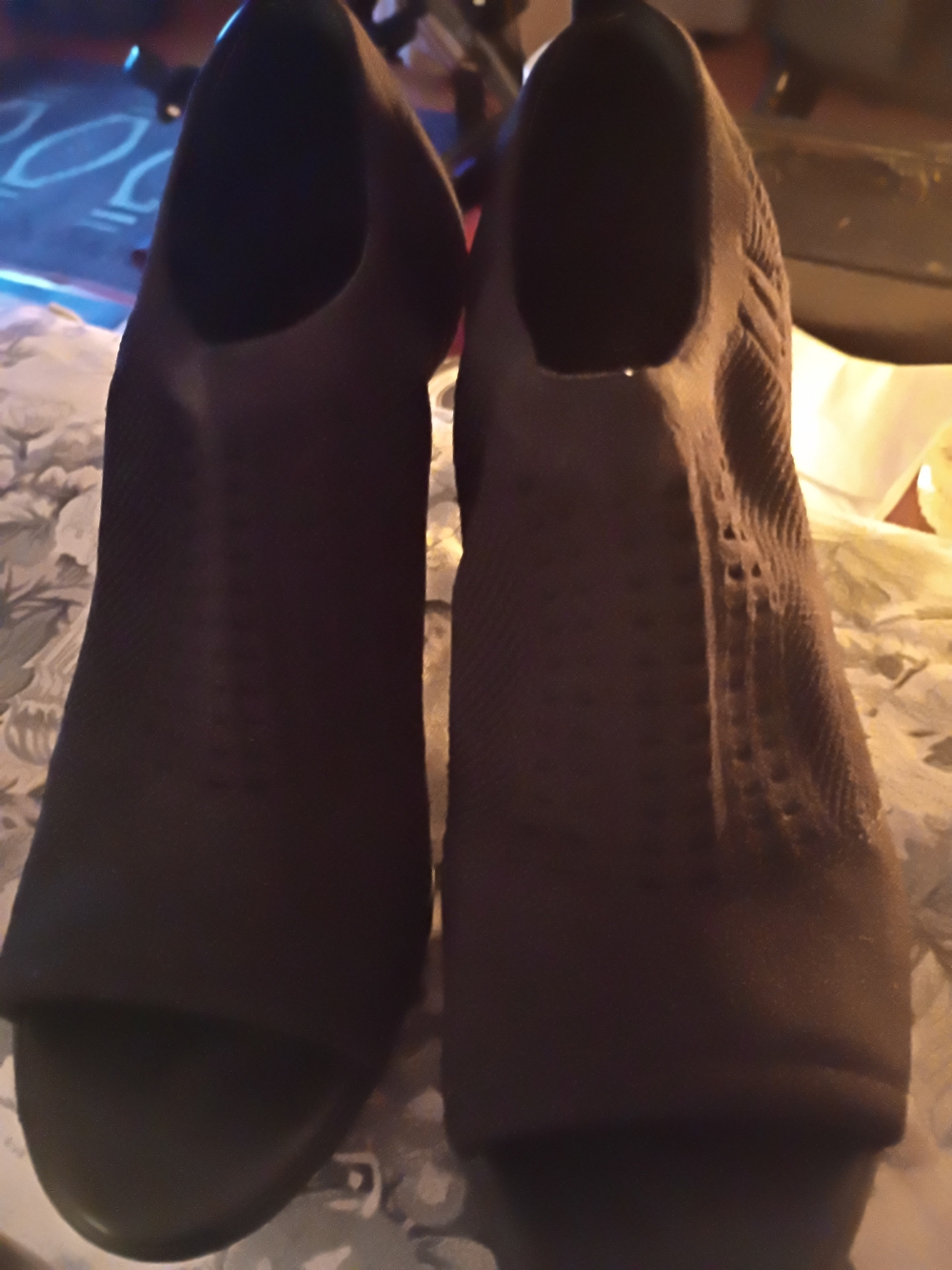Women’s Black Knit Peep-Toe Heels